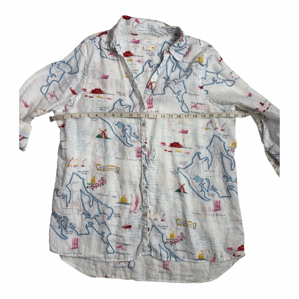 C&C California 100% Linen Nautical Map Long Sleeve Button Shirt Size XL - Picture 9 of 10